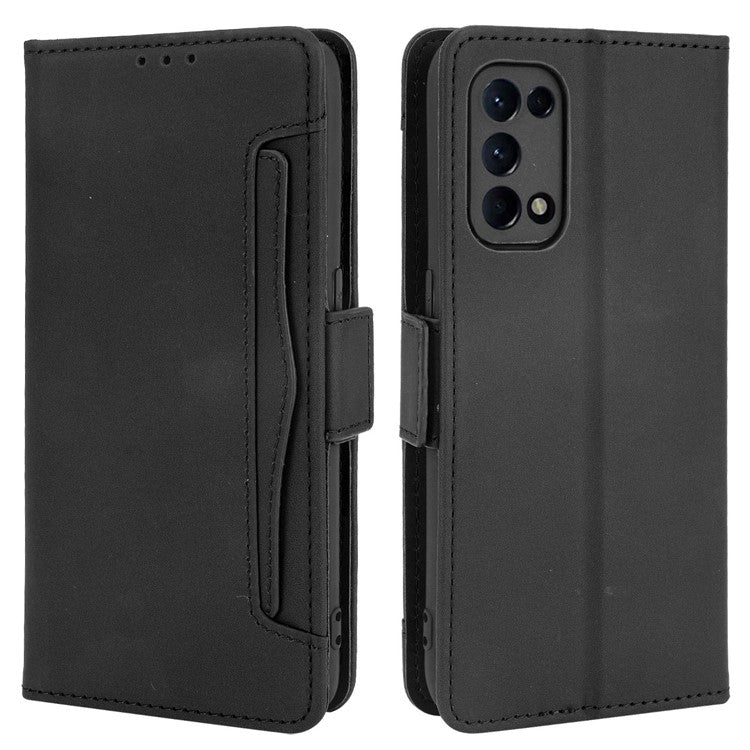 Leather Wallet Protective Case with Multiple Card Slots for Oppo Reno5 4G / Reno5 K / Reno5 5G / Find X3 Lite Stand Function Phone Cover - Black