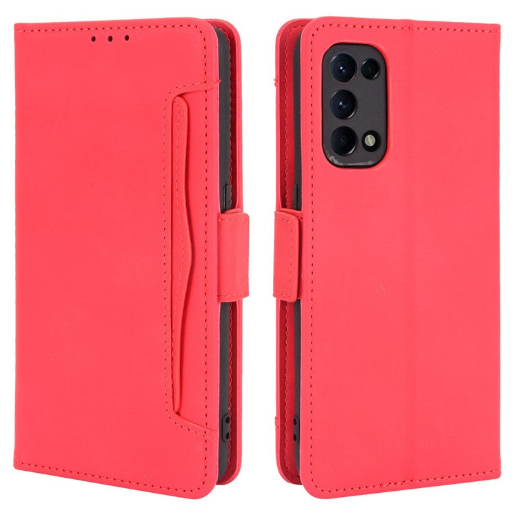 Leather Wallet Protective Case with Multiple Card Slots for Oppo Reno5 4G / Reno5 K / Reno5 5G / Find X3 Lite Stand Function Phone Cover - Red