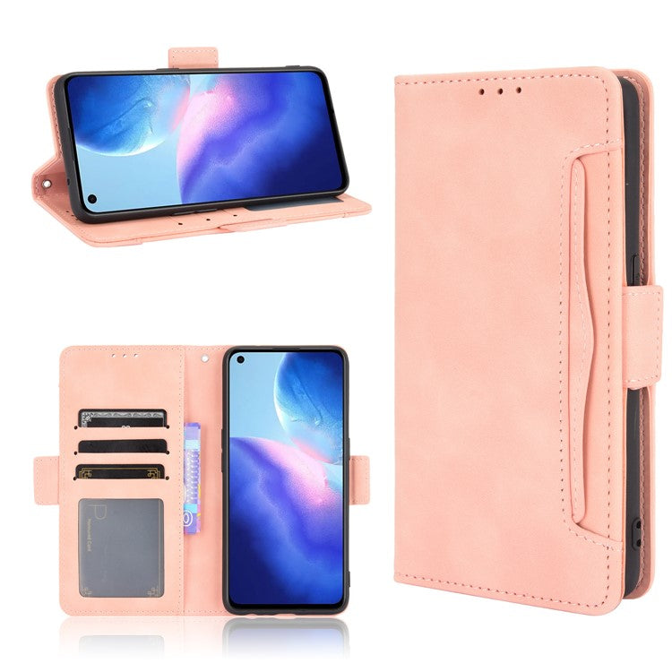Leather Wallet Protective Case with Multiple Card Slots for Oppo Reno5 4G / Reno5 K / Reno5 5G / Find X3 Lite Stand Function Phone Cover - Pink