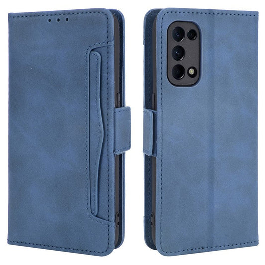 Leather Wallet Protective Case with Multiple Card Slots for Oppo Reno5 4G / Reno5 K / Reno5 5G / Find X3 Lite Stand Function Phone Cover - Blue