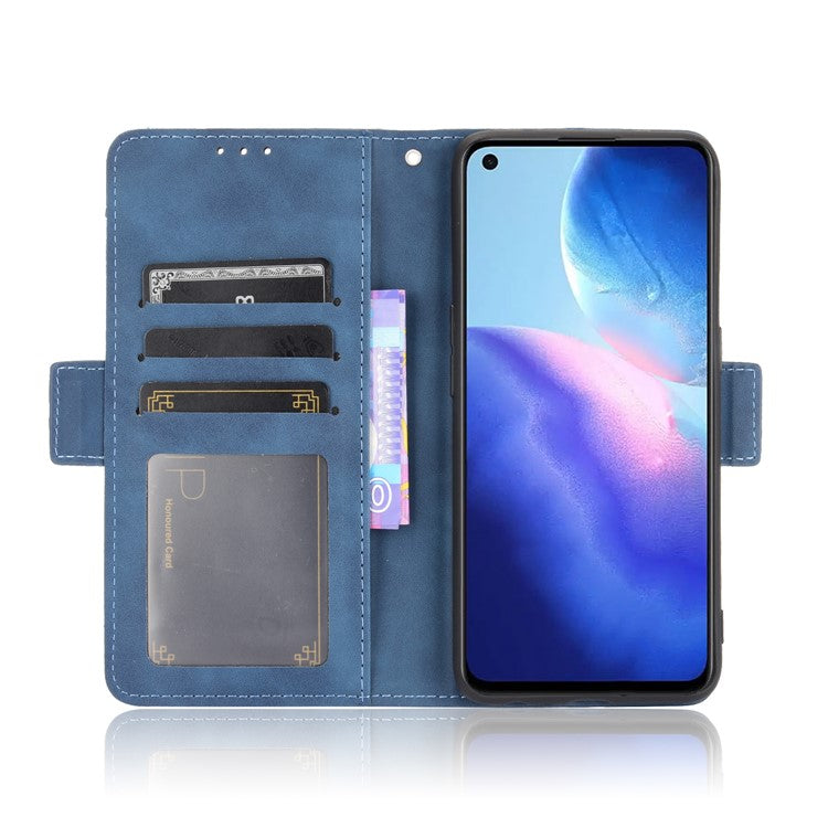 Leather Wallet Protective Case with Multiple Card Slots for Oppo Reno5 4G / Reno5 K / Reno5 5G / Find X3 Lite Stand Function Phone Cover - Blue