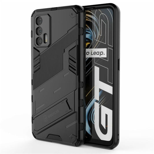 Shockproof PC + TPU Hybrid Phone Case Cover Kickstand for Oppo Realme GT 5G - Black