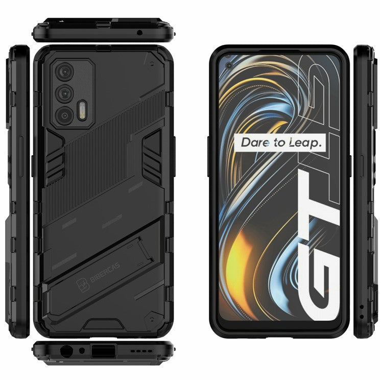 Shockproof PC + TPU Hybrid Phone Case Cover Kickstand for Oppo Realme GT 5G - Black