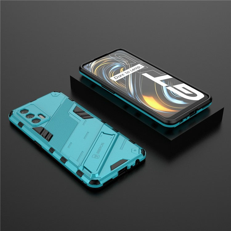 Shockproof PC + TPU Hybrid Phone Case Cover Kickstand for Oppo Realme GT 5G - Dark Blue