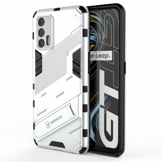 Shockproof PC + TPU Hybrid Phone Case Cover Kickstand for Oppo Realme GT 5G - White