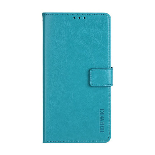 IDEWEI Crazy Horse Texture Leather Phone Cover Case with Wallet Stand for vivo Y72 5G - Sky Blue