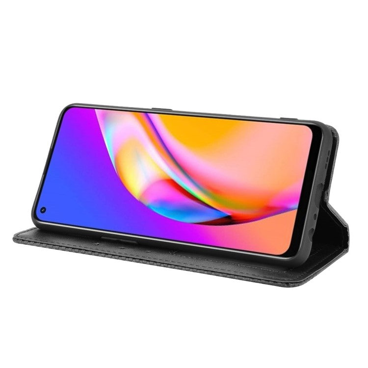 Vintage Style Leather Wallet Case for OPPO A94 4G/F19 Pro 4G/Reno5 F - Black