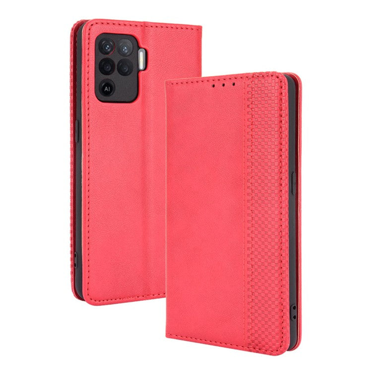 Vintage Style Leather Wallet Case for OPPO A94 4G/F19 Pro 4G/Reno5 F - Red