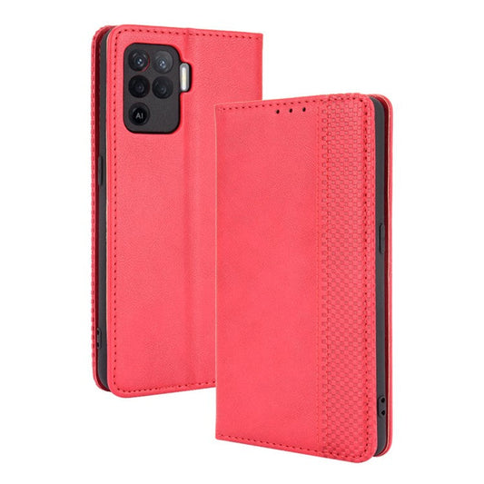 Vintage Style Leather Wallet Case for OPPO A94 4G/F19 Pro 4G/Reno5 F - Red