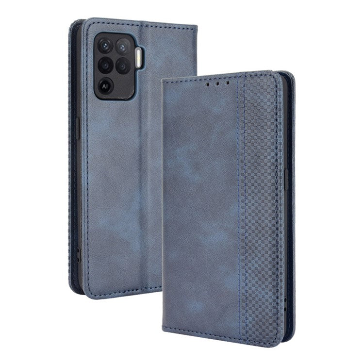Vintage Style Leather Wallet Case for OPPO A94 4G/F19 Pro 4G/Reno5 F - Blue