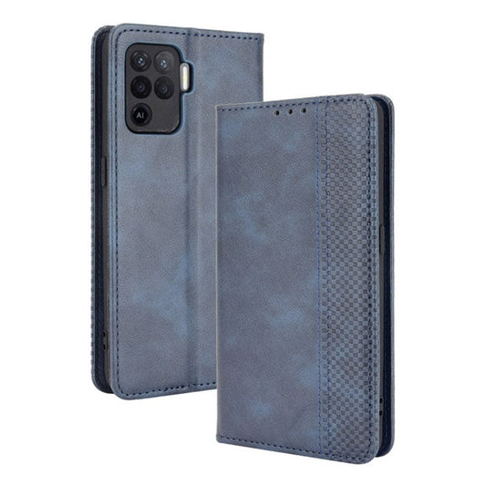 Vintage Style Leather Wallet Case for OPPO A94 4G/F19 Pro 4G/Reno5 F - Blue