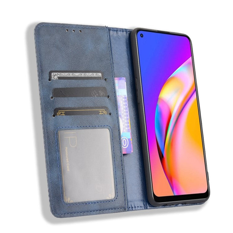 Vintage Style Leather Wallet Case for OPPO A94 4G/F19 Pro 4G/Reno5 F - Blue