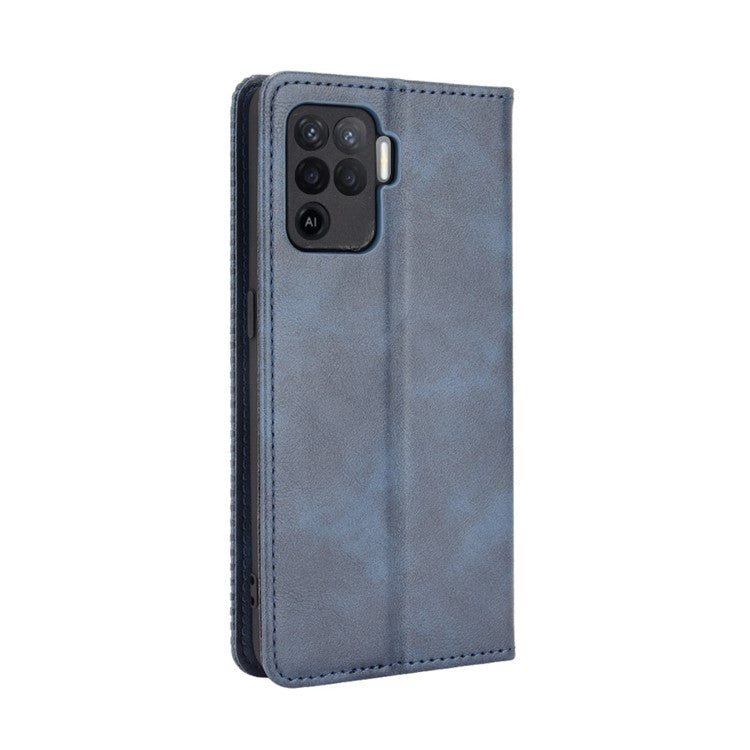 Vintage Style Leather Wallet Case for OPPO A94 4G/F19 Pro 4G/Reno5 F - Blue