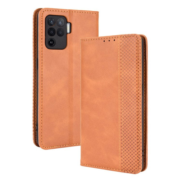 Vintage Style Leather Wallet Case for OPPO A94 4G/F19 Pro 4G/Reno5 F - Brown