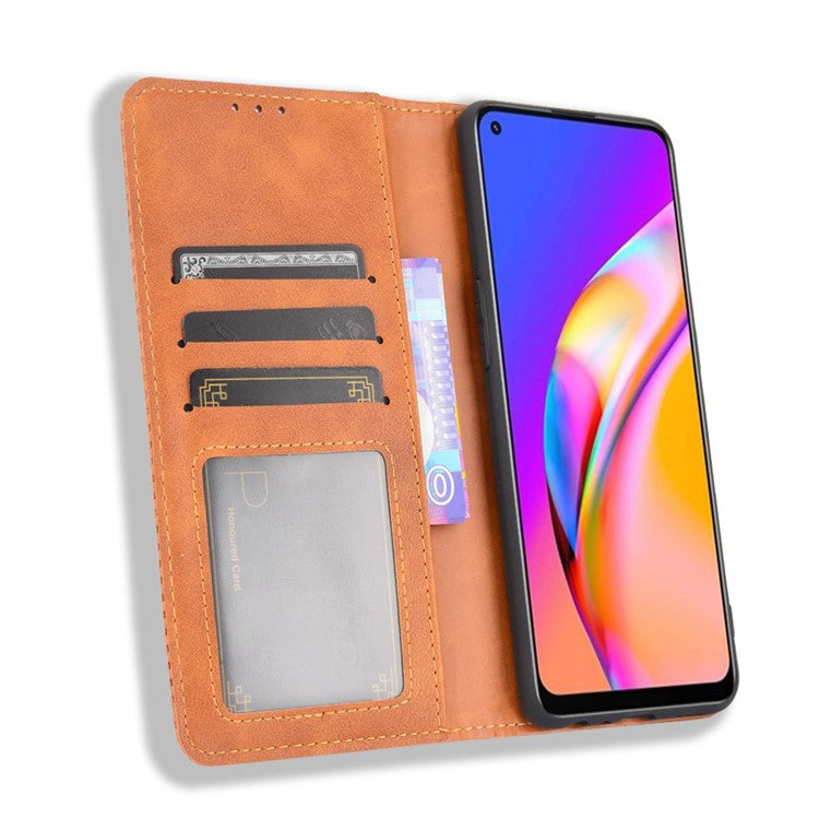 Vintage Style Leather Wallet Case for OPPO A94 4G/F19 Pro 4G/Reno5 F - Brown