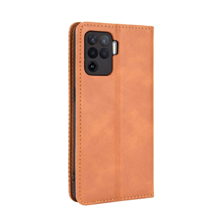 Vintage Style Leather Wallet Case for OPPO A94 4G/F19 Pro 4G/Reno5 F - Brown