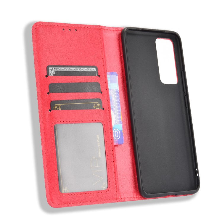 Vintage Style Leather Wallet Phone Case for vivo X60 - Red