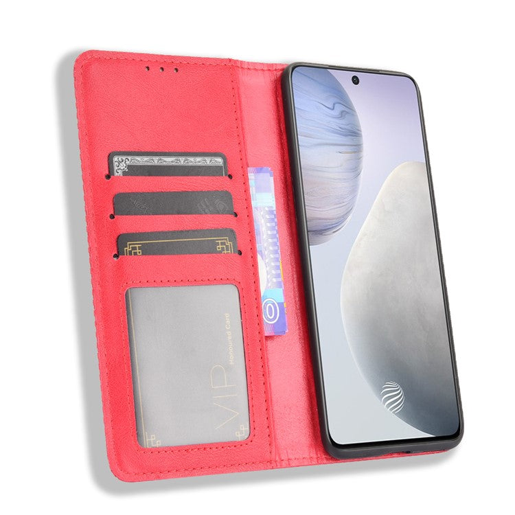 Vintage Style Leather Wallet Phone Case for vivo X60 - Red