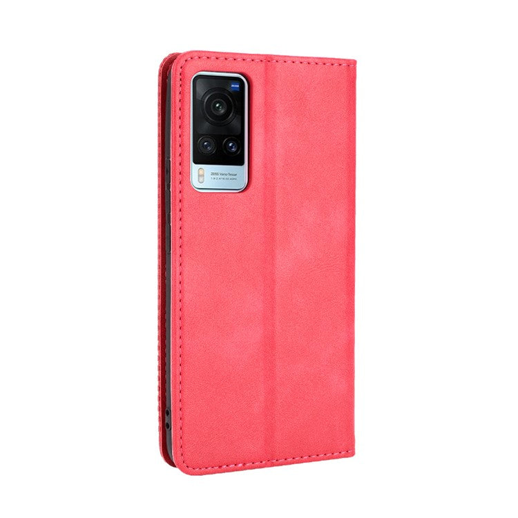 Vintage Style Leather Wallet Phone Case for vivo X60 - Red