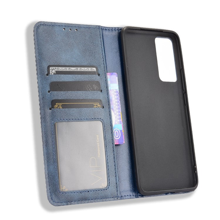 Vintage Style Leather Wallet Phone Case for vivo X60 - Blue
