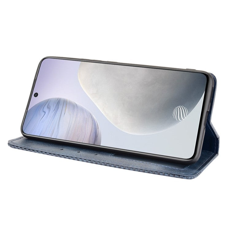 Vintage Style Leather Wallet Phone Case for vivo X60 - Blue