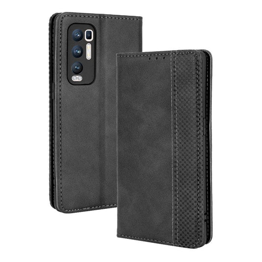 Vintage Style PU Leather Wallet Case for OPPO Reno5 Pro Plus/Find X3 Neo - Black