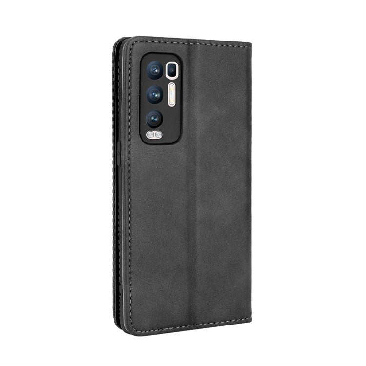 Vintage Style PU Leather Wallet Case for OPPO Reno5 Pro Plus/Find X3 Neo - Black