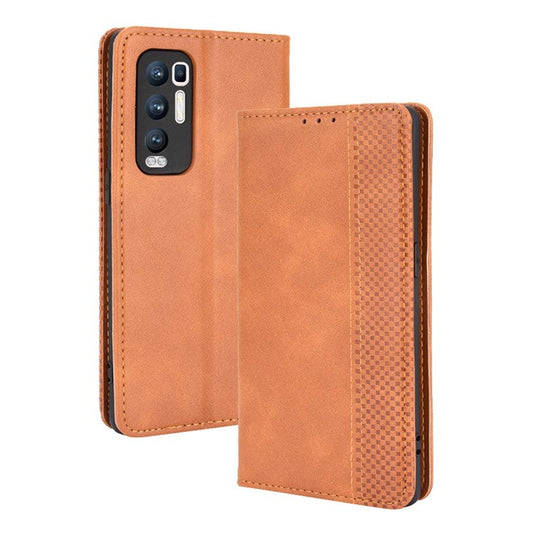 Vintage Style PU Leather Wallet Case for OPPO Reno5 Pro Plus/Find X3 Neo - Brown