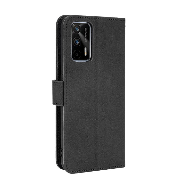 Silky Touch Leather Wallet Case Phone Shell for Realme GT - Black