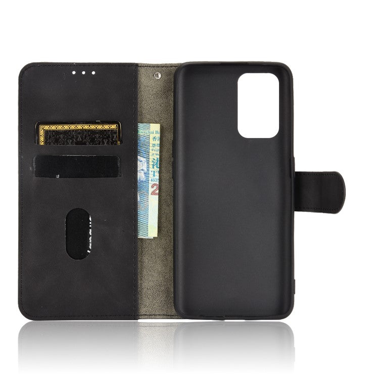 Silky Touch Leather Wallet Case Phone Shell for Realme GT - Black