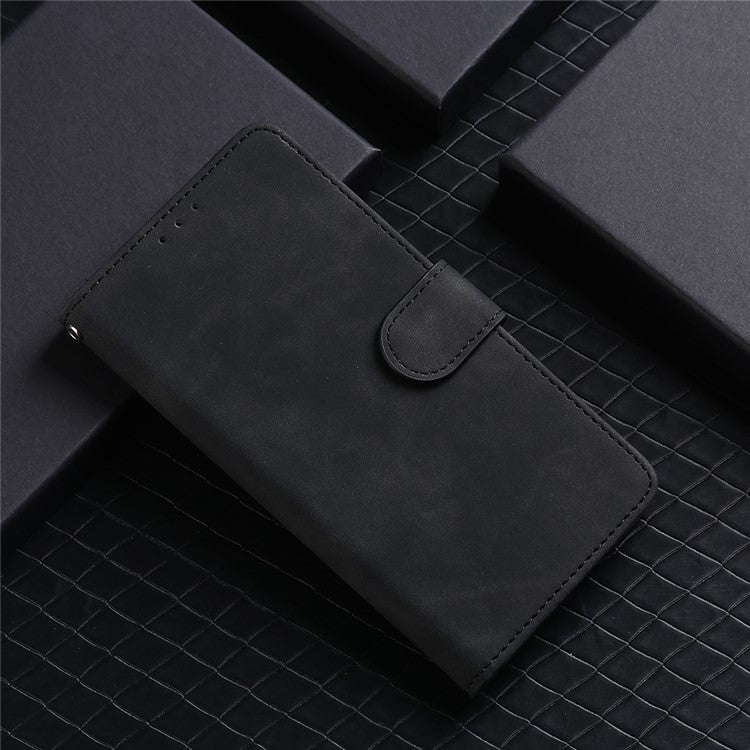 Silky Touch Leather Wallet Case Phone Shell for Realme GT - Black