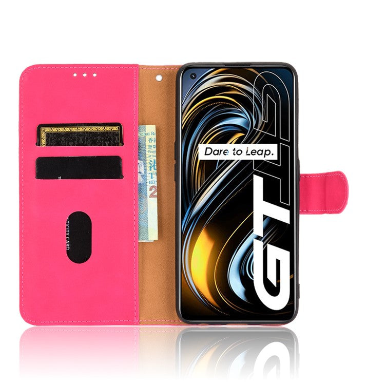 Silky Touch Leather Wallet Case Phone Shell for Realme GT - Rose