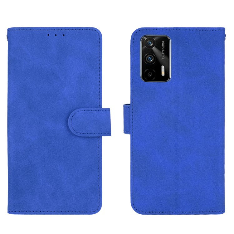 Silky Touch Leather Wallet Case Phone Shell for Realme GT - Blue