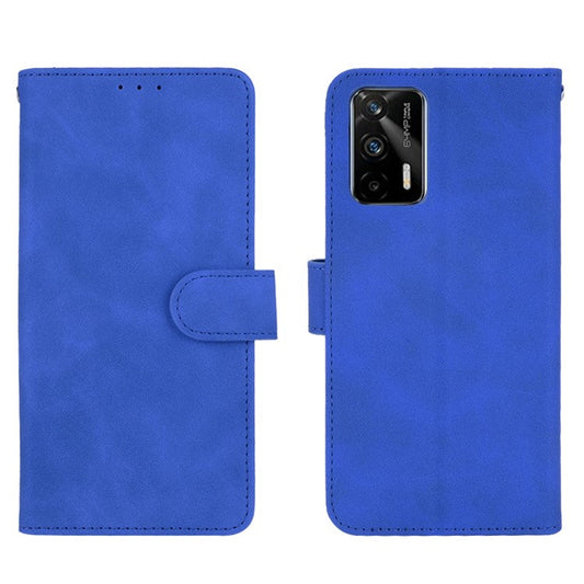 Silky Touch Leather Wallet Case Phone Shell for Realme GT - Blue