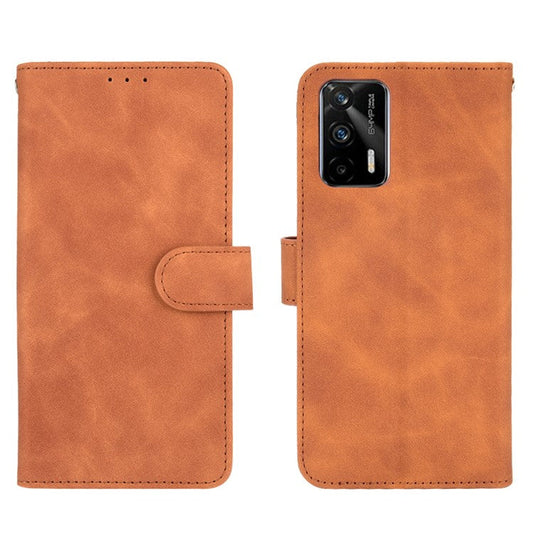 Silky Touch Leather Wallet Case Phone Shell for Realme GT - Brown