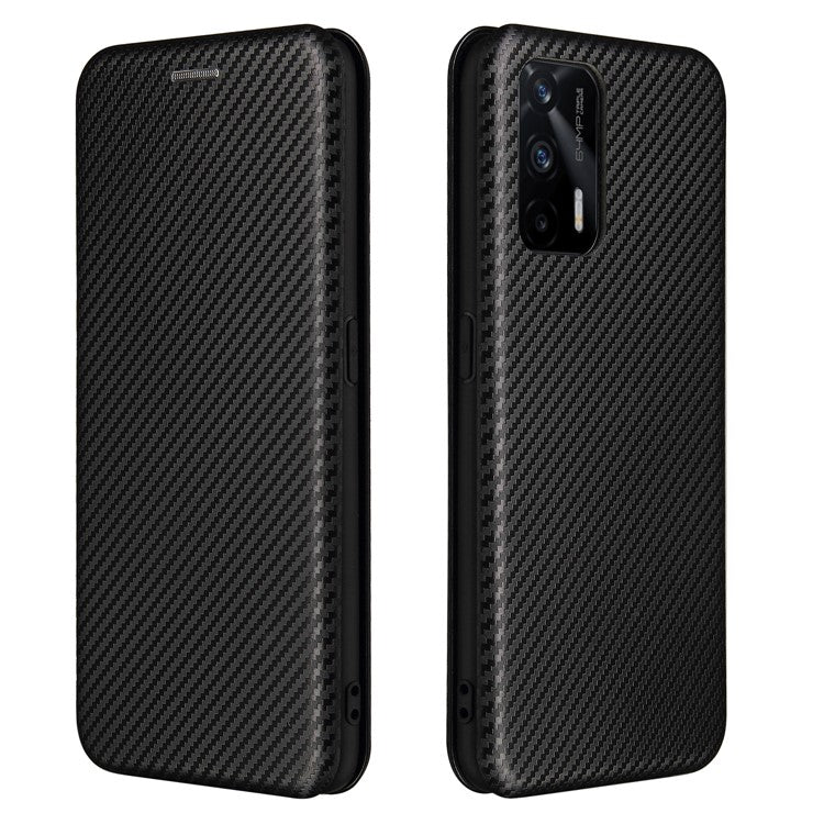 Auto-absorbed Carbon Fiber Texture Stand Cover for Realme GT 5G Leather Case - Black