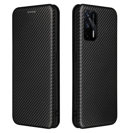 Auto-absorbed Carbon Fiber Texture Stand Cover for Realme GT 5G Leather Case - Black