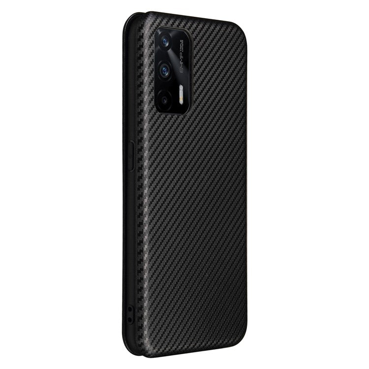 Auto-absorbed Carbon Fiber Texture Stand Cover for Realme GT 5G Leather Case - Black