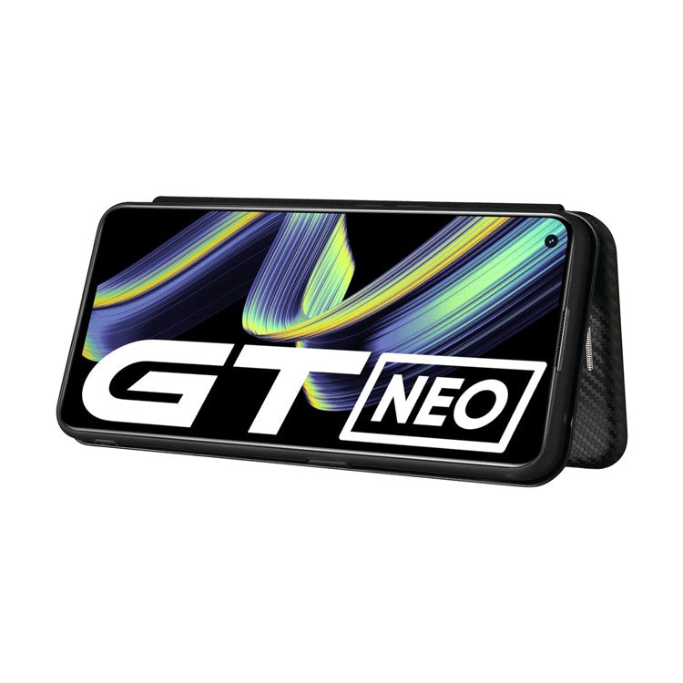 Auto-absorbed Carbon Fiber Texture Stand Cover for Realme GT 5G Leather Case - Black