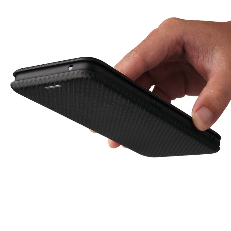 Auto-absorbed Carbon Fiber Texture Stand Cover for Realme GT 5G Leather Case - Black