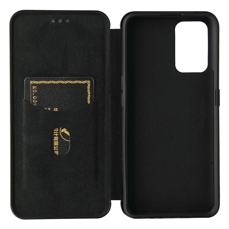 Auto-absorbed Carbon Fiber Texture Stand Cover for Realme GT 5G Leather Case - Black