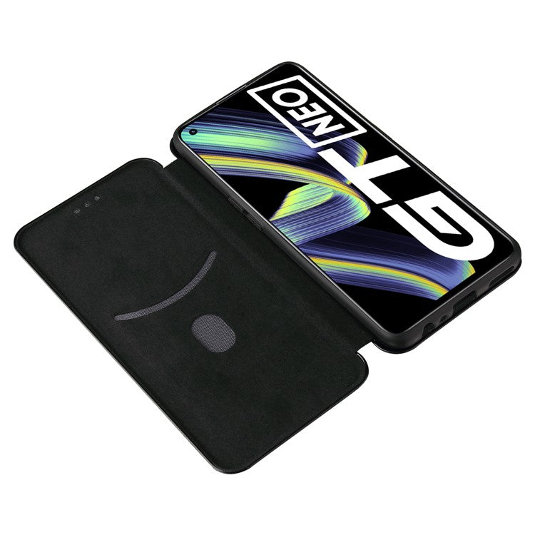 Auto-absorbed Carbon Fiber Texture Stand Cover for Realme GT 5G Leather Case - Black