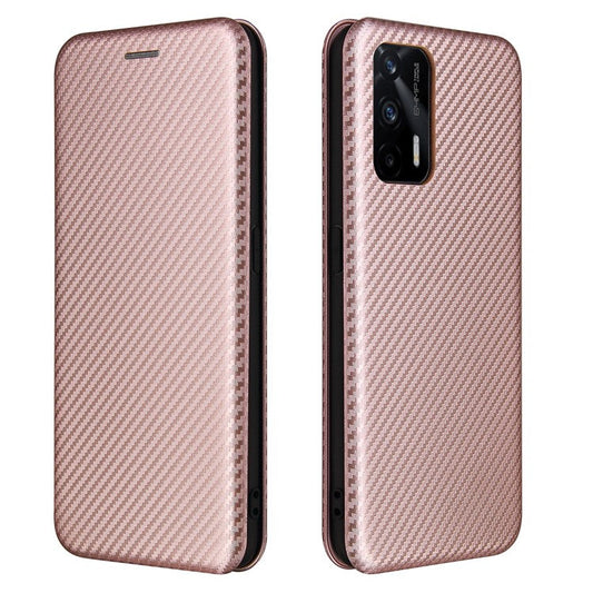 Auto-absorbed Carbon Fiber Texture Stand Cover for Realme GT 5G Leather Case - Rose Gold
