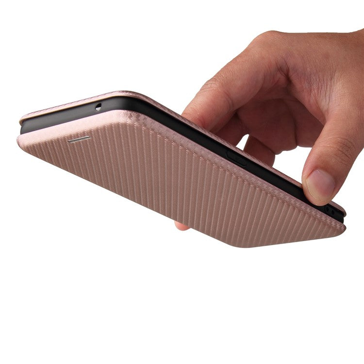 Auto-absorbed Carbon Fiber Texture Stand Cover for Realme GT 5G Leather Case - Rose Gold