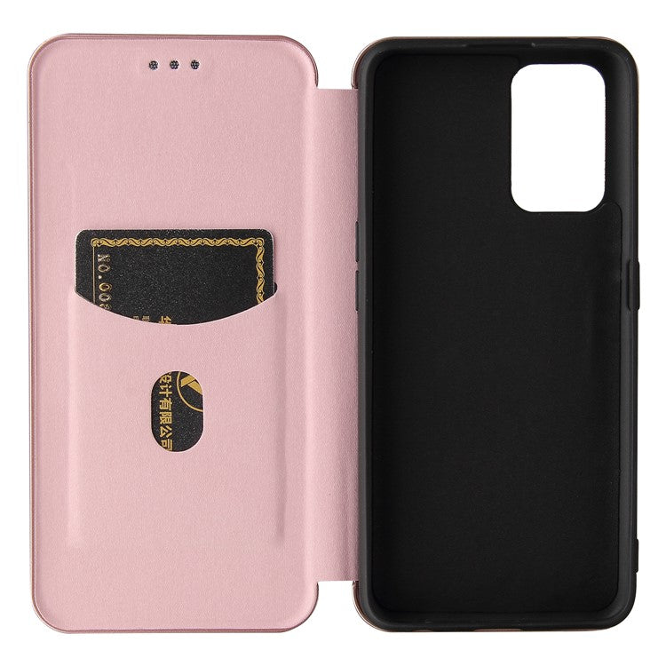 Auto-absorbed Carbon Fiber Texture Stand Cover for Realme GT 5G Leather Case - Rose Gold