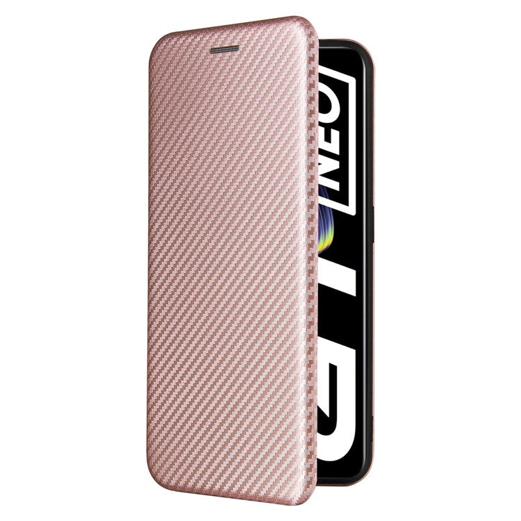Auto-absorbed Carbon Fiber Texture Stand Cover for Realme GT 5G Leather Case - Rose Gold