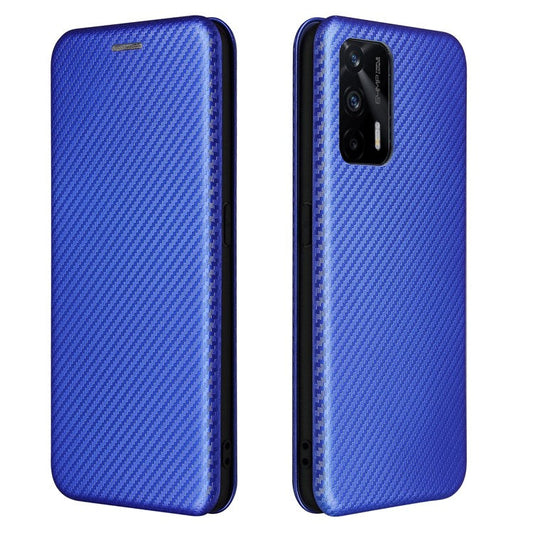 Auto-absorbed Carbon Fiber Texture Stand Cover for Realme GT 5G Leather Case - Blue