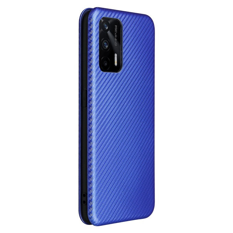 Auto-absorbed Carbon Fiber Texture Stand Cover for Realme GT 5G Leather Case - Blue