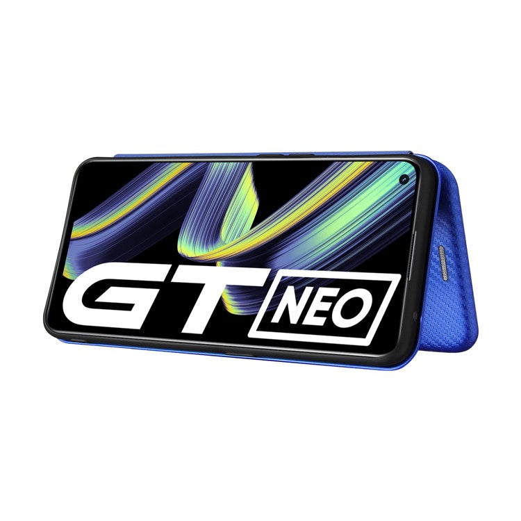 Auto-absorbed Carbon Fiber Texture Stand Cover for Realme GT 5G Leather Case - Blue