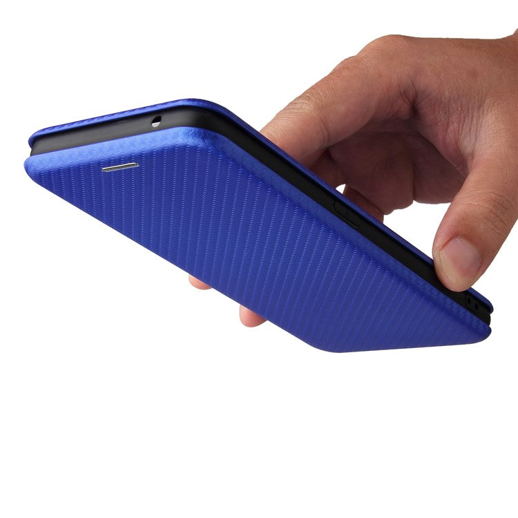Auto-absorbed Carbon Fiber Texture Stand Cover for Realme GT 5G Leather Case - Blue